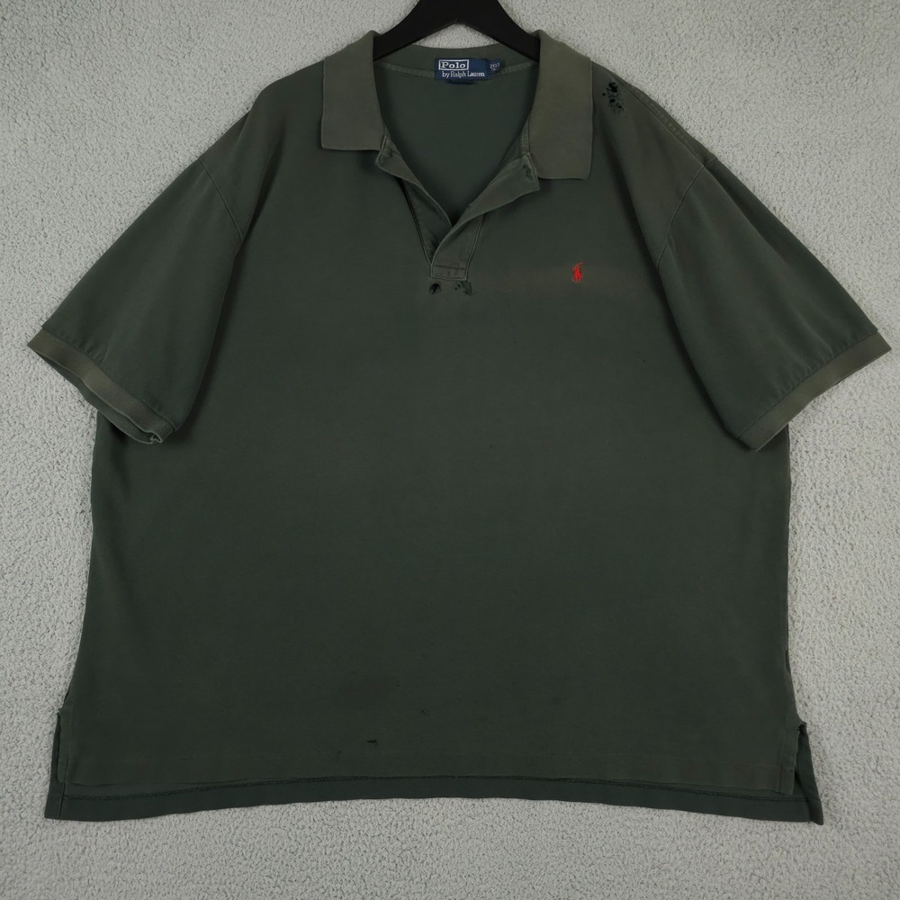 Vintage Polo Ralph Lauren Polo Shirt Mens 2XLT Green Distressed Thrashed Grunge